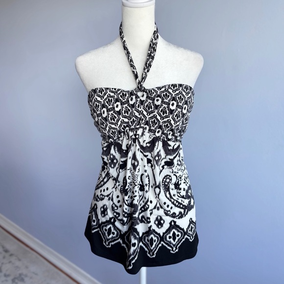 Y2K Apt 9 Black & White Paisley Halter Top - Picture 1 of 7